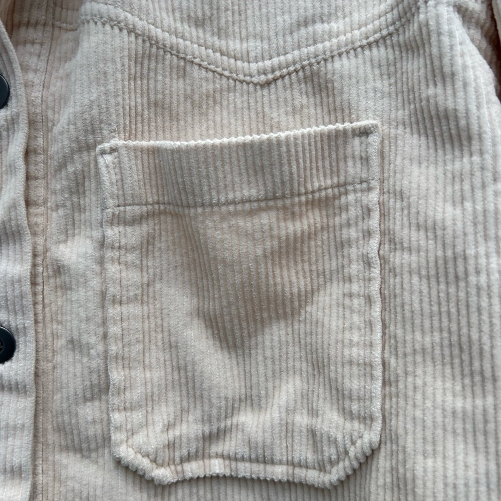 Zara Corduroy Shacket Cream Ivory Raw Hem Shirt Jacket Women M Casual Layer - Picture 6 of 14